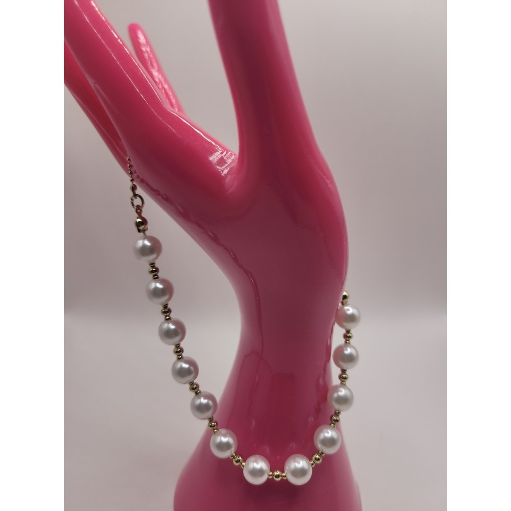 Gold Tone Faux Pearl Adjustable Bolo Bracelet White Simulated Pearl Slider Brace
